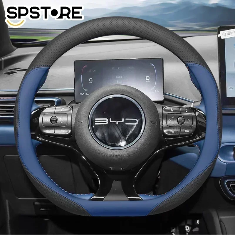 For BYD Dolphin Seagull Steering Wheel Cover Leather Non-slip Sweat-proof Handle Cover Universal In All Seasons Car Accessories