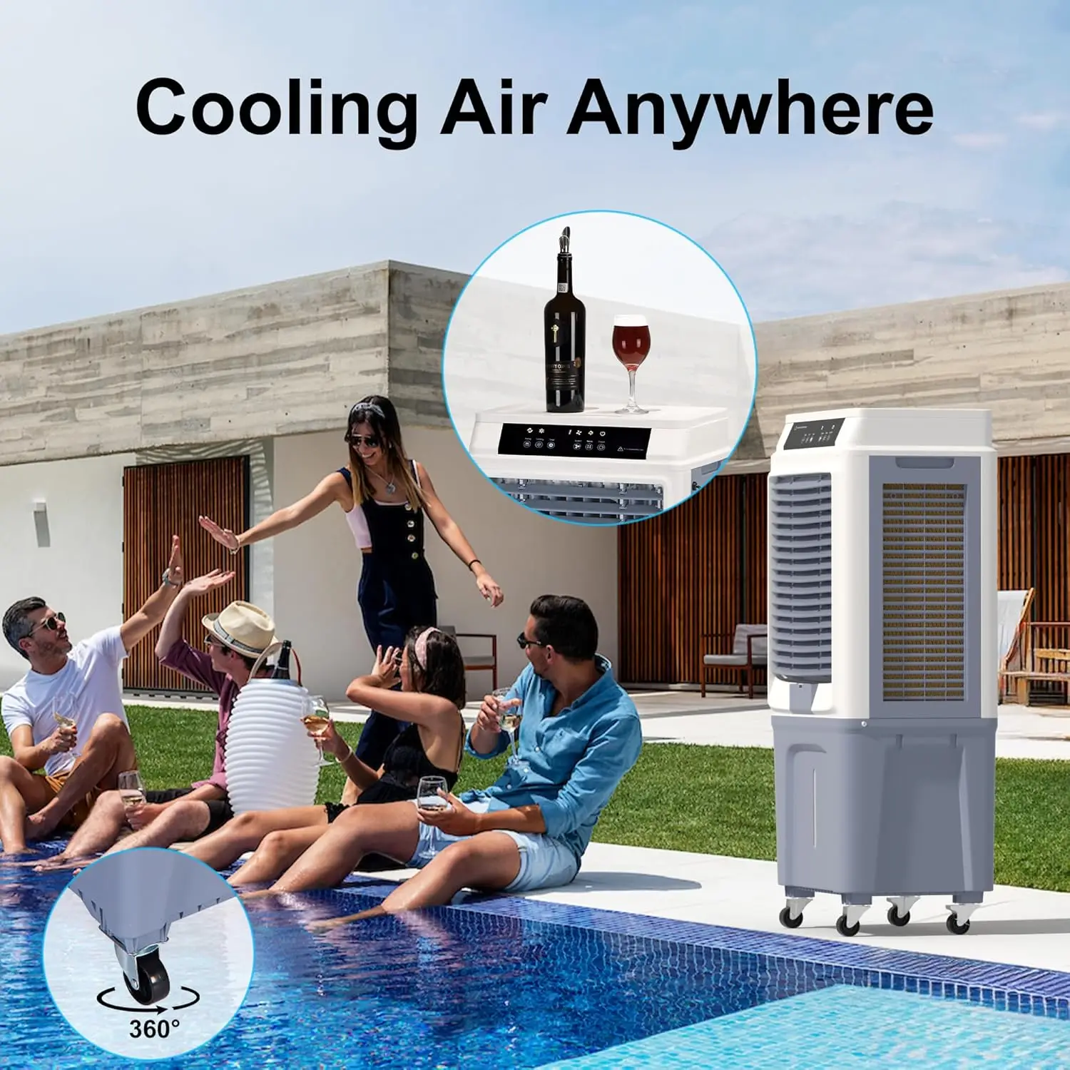 Air Cooler with 10.6-Gal Water Tank, Evaporative Cooler with Water Level Alarm, Air Cooler for Indoor Outdoor Patio Garage