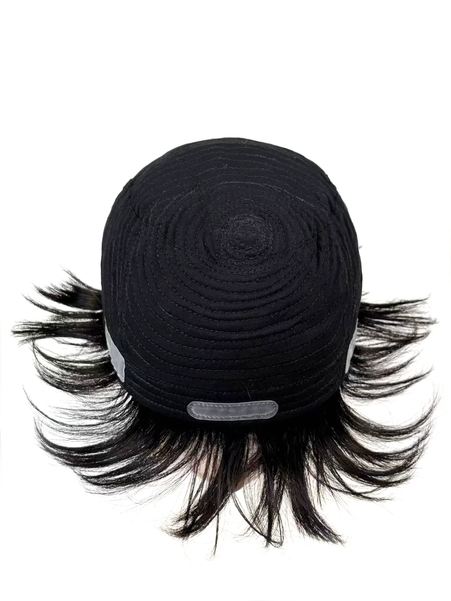 OCK 100% Human Hair Mens Full Wig, Short Cut With Bangs, Machine-Made, Elastic Cotton Cap Construction