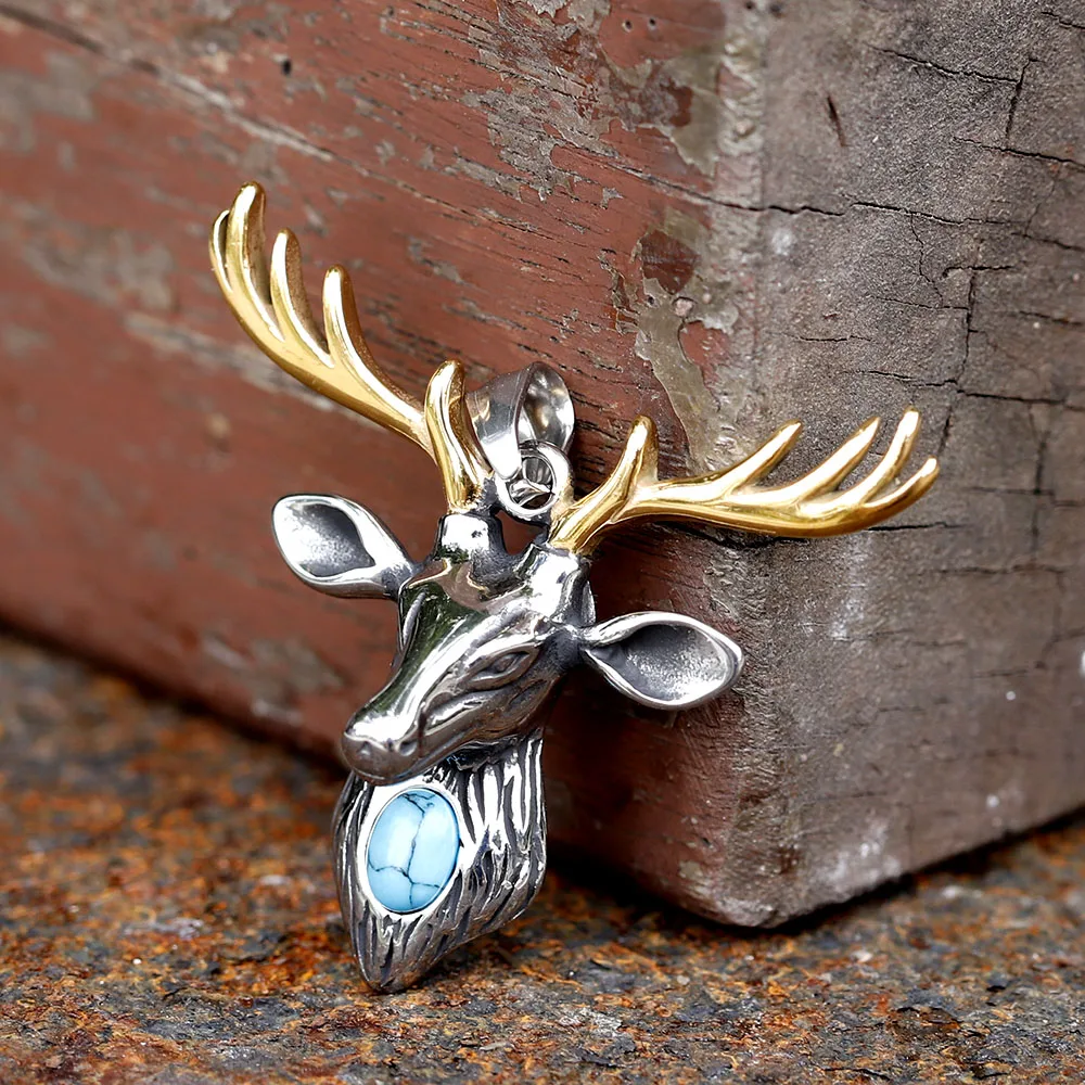 2023 New Vintage Nordic viking  Warrior Odin Deer head animal Pendant For Men Stainless Steel Necklace Jewelry free shipping