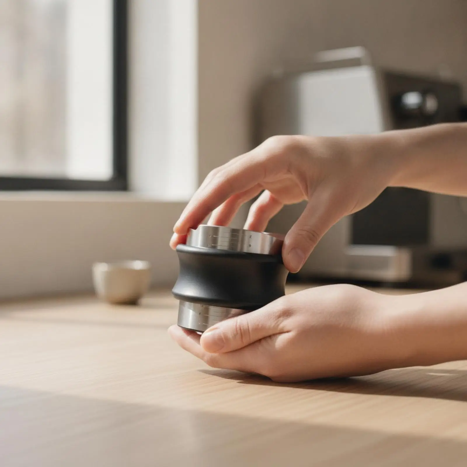 Double Headed Coffee Tamper Distributor Combo Tool with Ergonomic Grip for Consistent Espresso Extraction