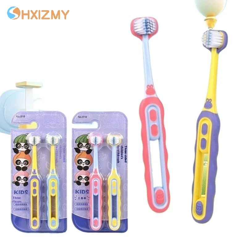 

2 шт. детская зубная щетка, трехсторонняя мягкая щетина, щетки для отбеливания зубов для детей 3-12 лет, уход за полостью рта