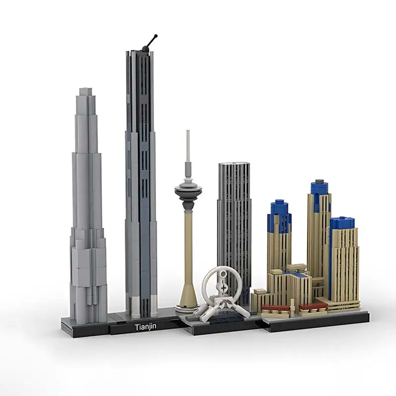 MOC Tianjin Skyline Assembly Building Blocks Kit Chinese Modern Urban Architecture Model Children's Educational Brick Toys