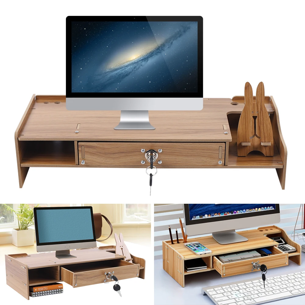 Holz monitor Riser mit Schublade Computer/Laptop/PC-Ständer für Schreibtisch Organizer Holz Schreibtisch Organizer mit Schublade Akten ablage Schreibtisch