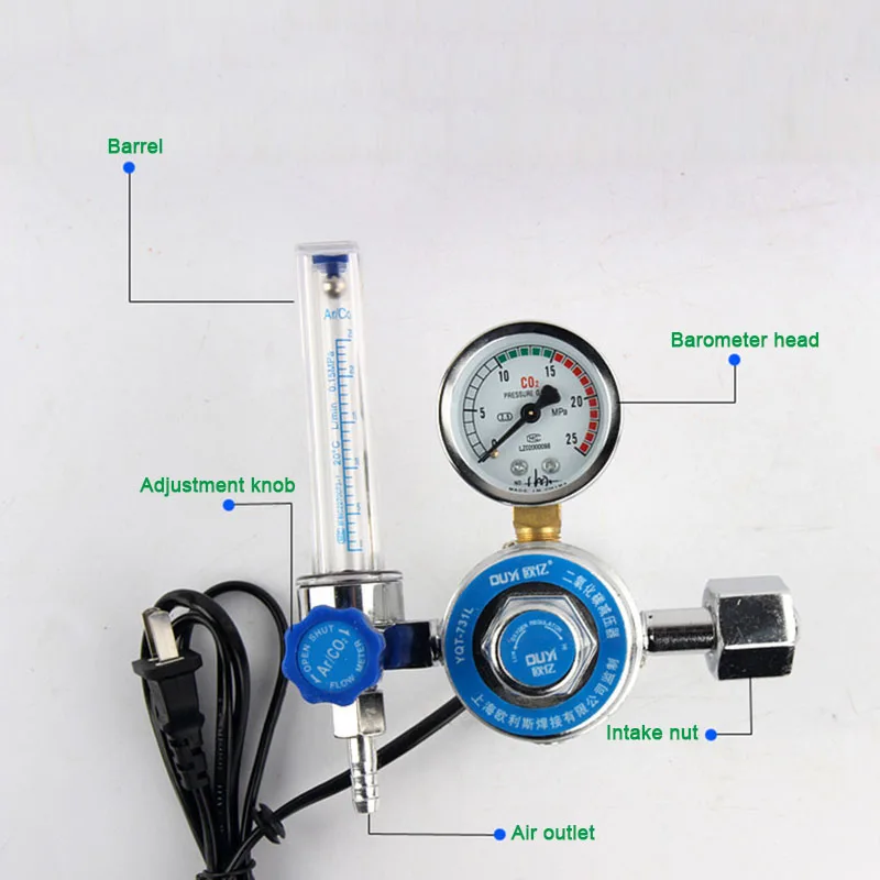 36/110/220v Carbon Dioxide Meter Co2 Pressure Reducer Flow Meter Pressure Reduction Meter Carbon Dioxide Heater Two Welding