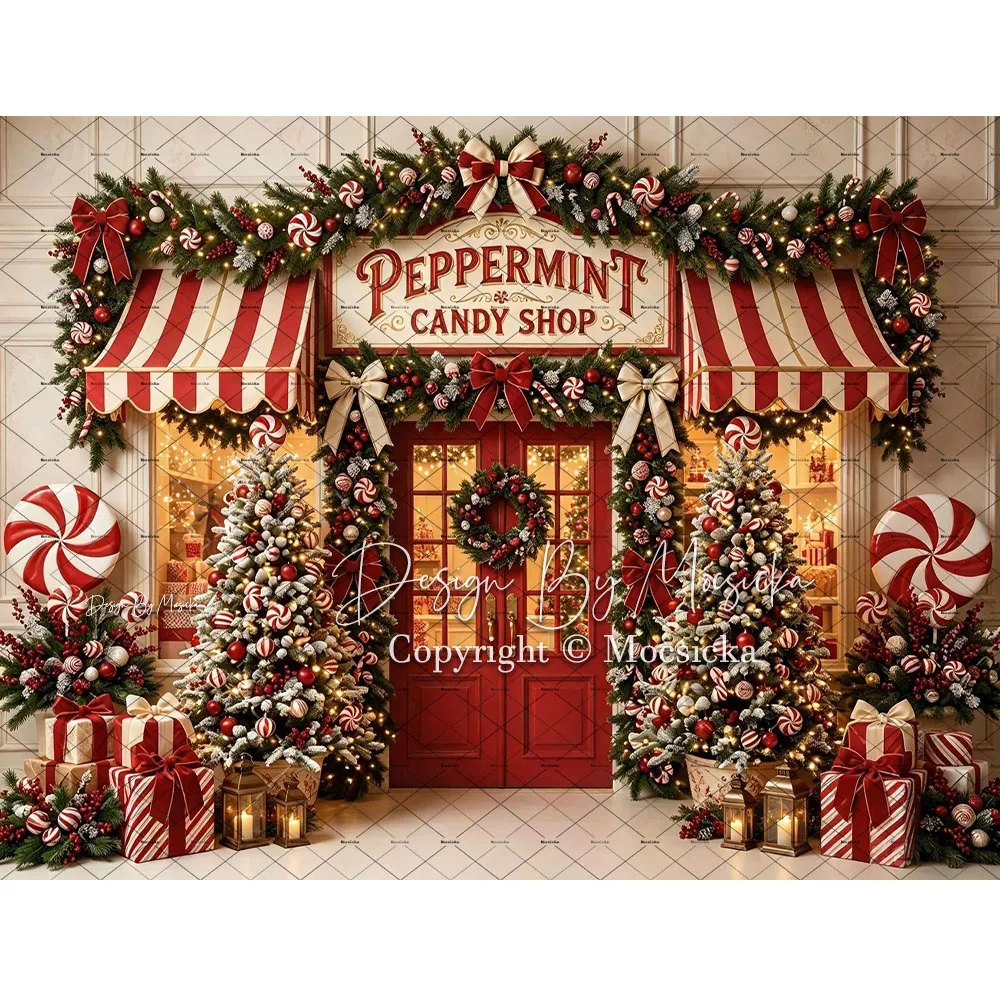 Mocsicka Backdrop Photography Christmas Door Storefront Awning Nutcracker Gift Box Vintage House Party Background Studio Photo
