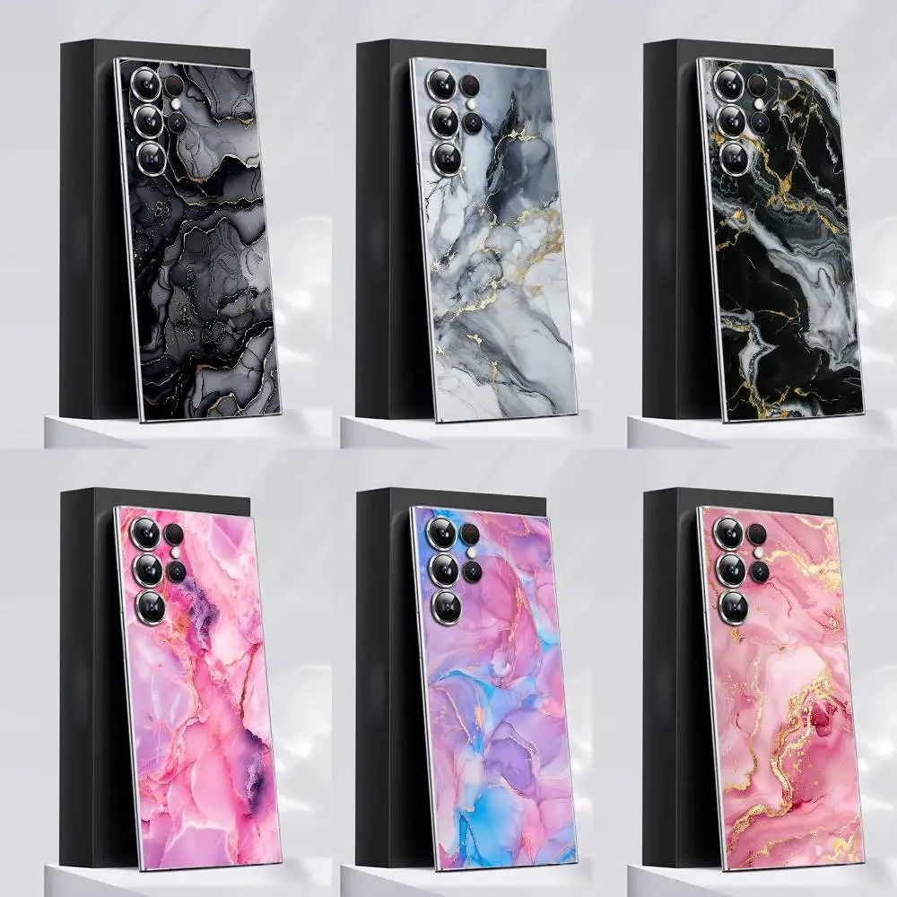 

Gold Black Marble Texture Pink Phone Case For Samsung S22,S24,S30,S10,S21,S25,S23,S10,PIus,Ultra,5G,FE,lite Transparent Cover
