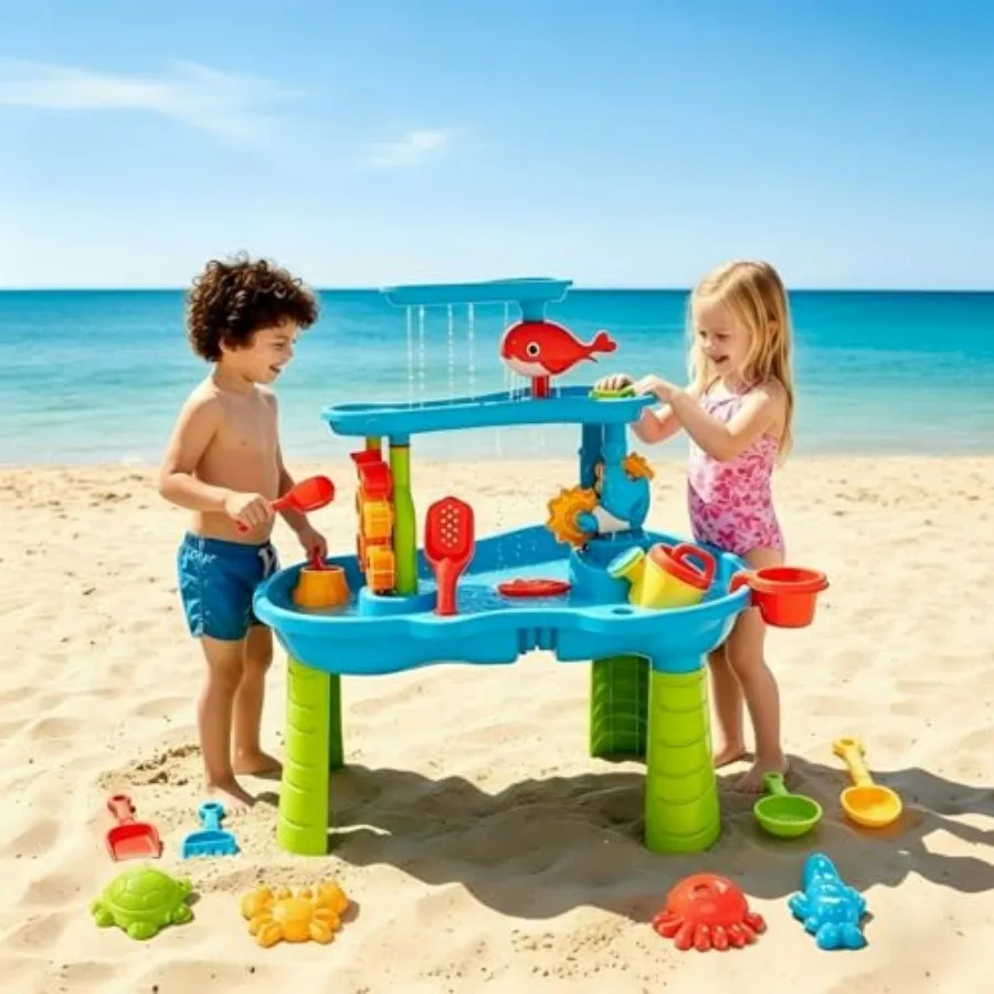 Water Table for Toddlers Ages 3-8, 3-Tier Water and Sand Play Table with Accessories for Outdoor Play, Backyard and Beach Activ