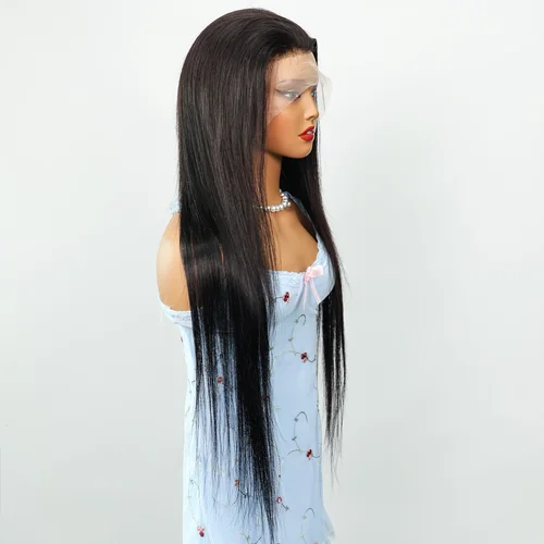 Imagen 2 del producto Peluca de cabello real de estilo brasileño con encaje frontal, peluca de cabello liso de color natural, encaje 13x4, 26-38 pulgadas