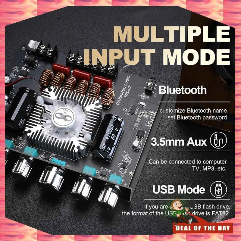 24-Hour Delivery DAJUNGUO 1Set S220HS Bluetooth Power Amplifier Board, 2.1 Channel 12V-38V Audio Power Amplifier Module