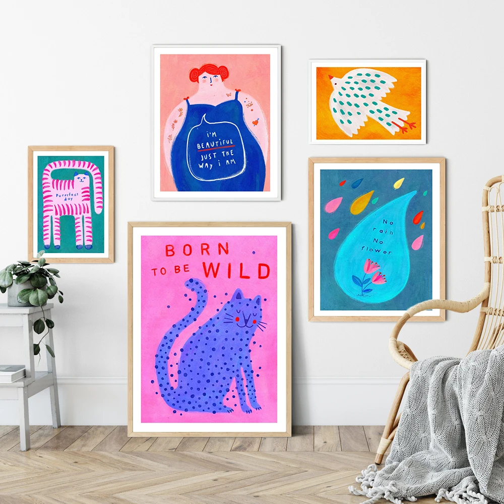 

Beautiful Women Illustration Canvas Room Home Decor Flower Bird Animal Wall Art Poster Print Blue Raindrop Oil Painting No Frame