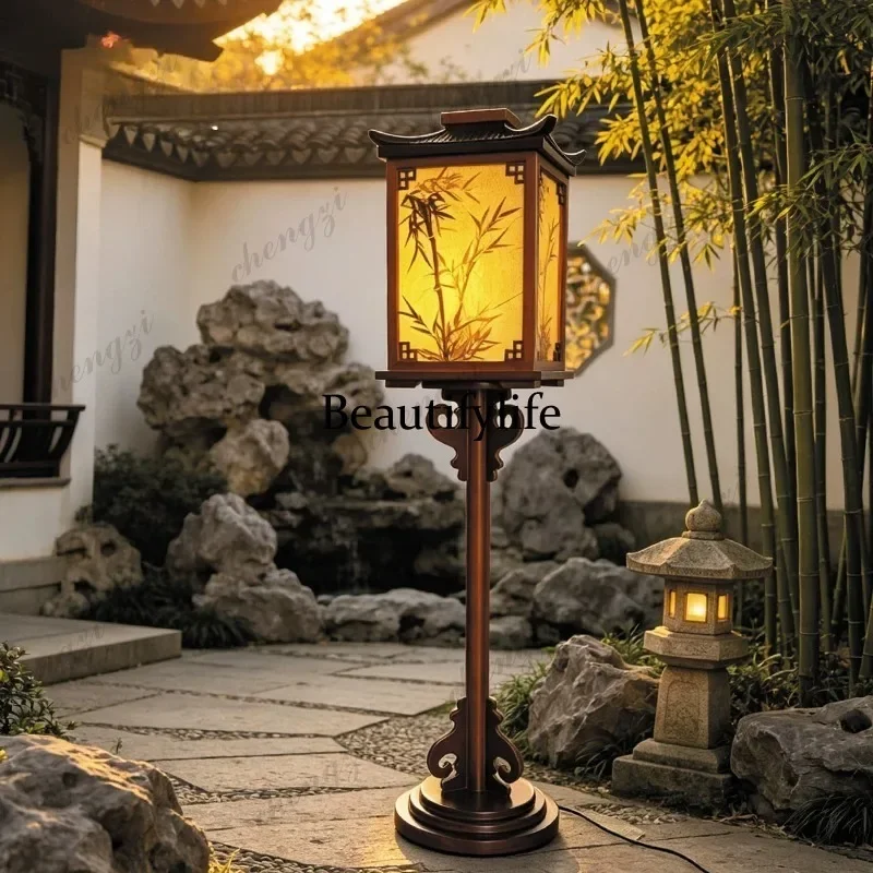 HR Chinese floor lamp solid wood courtyard, lawn, city that never sleeps, table lamp outdoor garden lamp new
