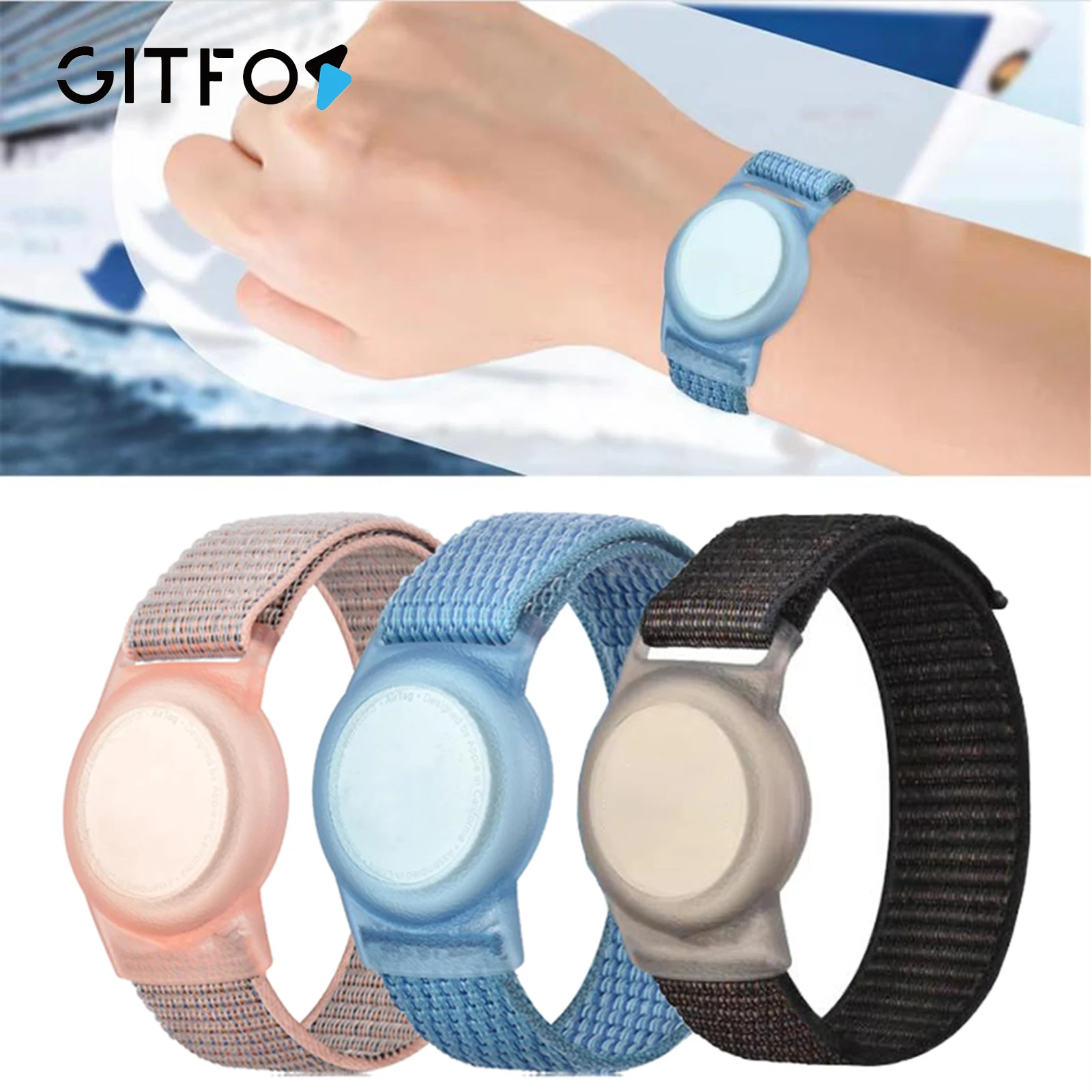 

GITFOS Nylon Strap for Apple AirTag Kids Wristband Anti-Scratch Cover for Airtag GPS Tracker Holder Watch Strap Bracelet