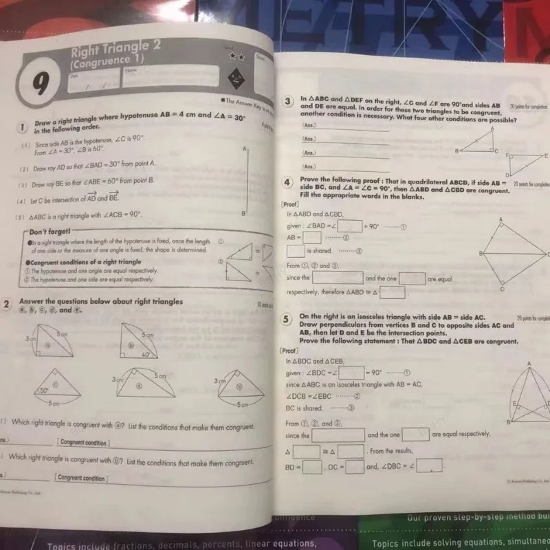 5 Books/Set Kumon GEOMETRY Junior High Middle School Math Workbook Mathematics Exercise Practice Grade 6-8 for Age 10-15