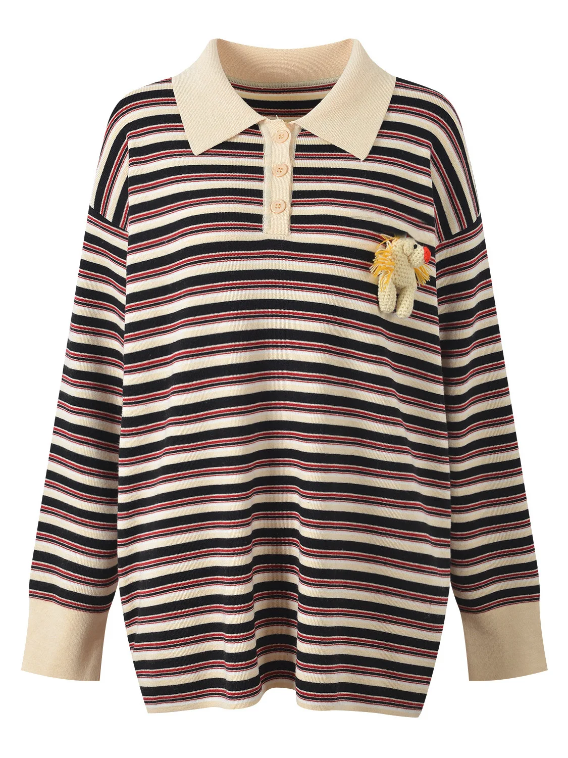 

Loose Knitted Neck Striped Pattern Top Autumn New Style Korean College Style Women's Fashion Sweater Long Sleeve