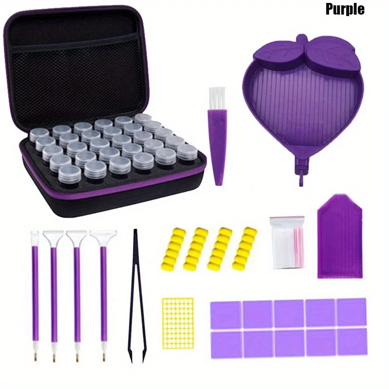 5 Colors Diamond Painting Kit Organizer Case - 30 Slots Storage with Pens Wax Tweezers Trays DIY Accessories in Suitcase