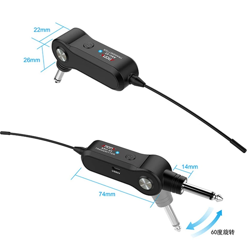 Aroma ARU-03 UHF Wireless Transmission System Transmitter and Receiver Rechargeable Battery for Wireless Guitar Bass System