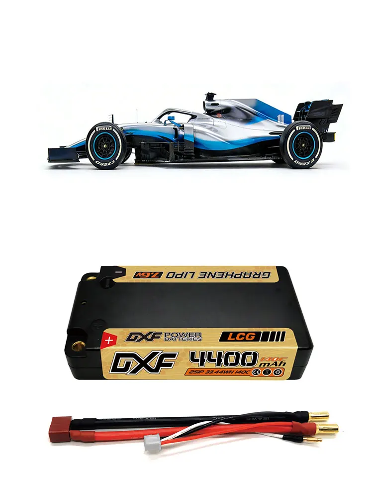 Batterie Lipo DXF 2S 4400mAh Shorty 7.6V 140C 5mm T Plug Hardcase pour Buggy, Truggy, Offroad, Bateau, Voiture, Camion, Hélicoptère de Course 1/10