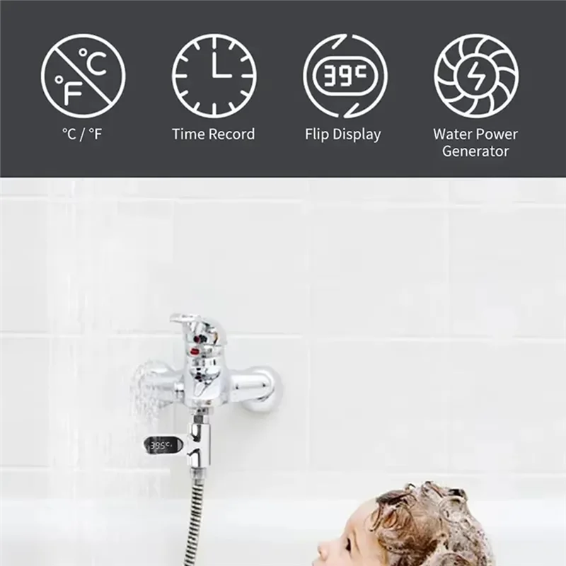ABRS-Water Shower Thermometer Water Temperature Monitor LED Display Flow Water Self-Generating Home Shower Faucets