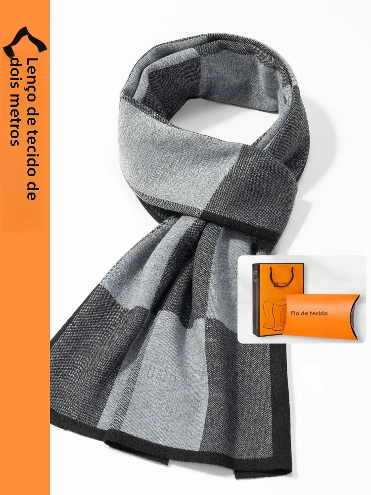暖かいウールスカーフ男性用-メートルニットスカーフファッショナブルな韓国チェック柄デザイン冬の首保護スカーフ誕生日ギフト