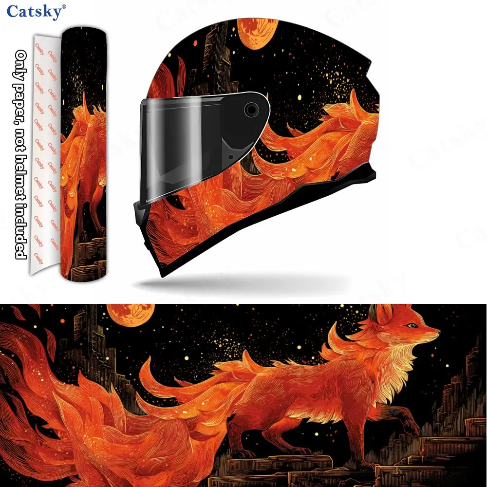 

Виниловые накидки на шлем Mythical Flame Fox Moon, водонепроницаемые, устойчивые к царапинам наклейки на анфас, прочный художественный дизайн из ПВХ, I