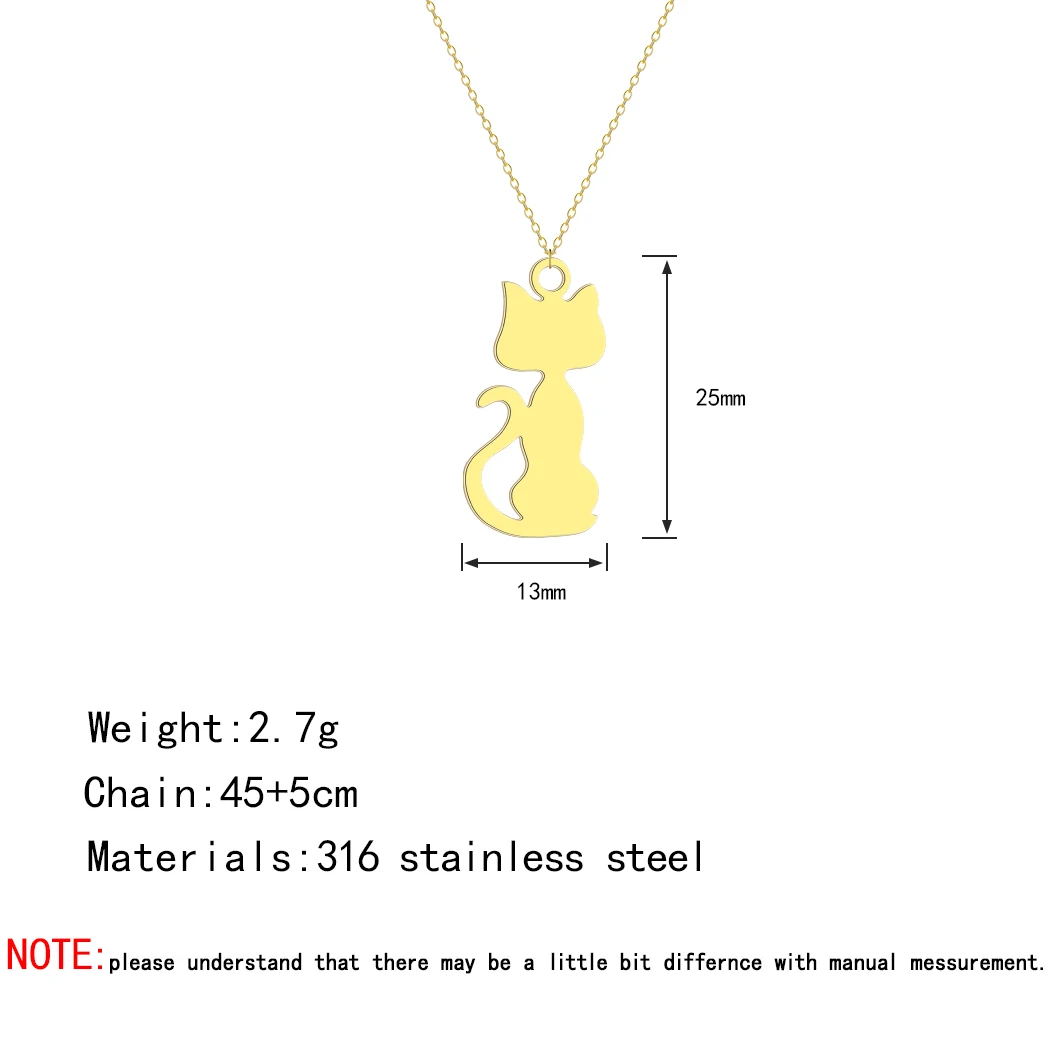 Kinitial Stainless Steel Simple Dainty Animal Cat Pendant Necklace For Women Girl Charm Choker Minimalist Pet Jewelry Gifts