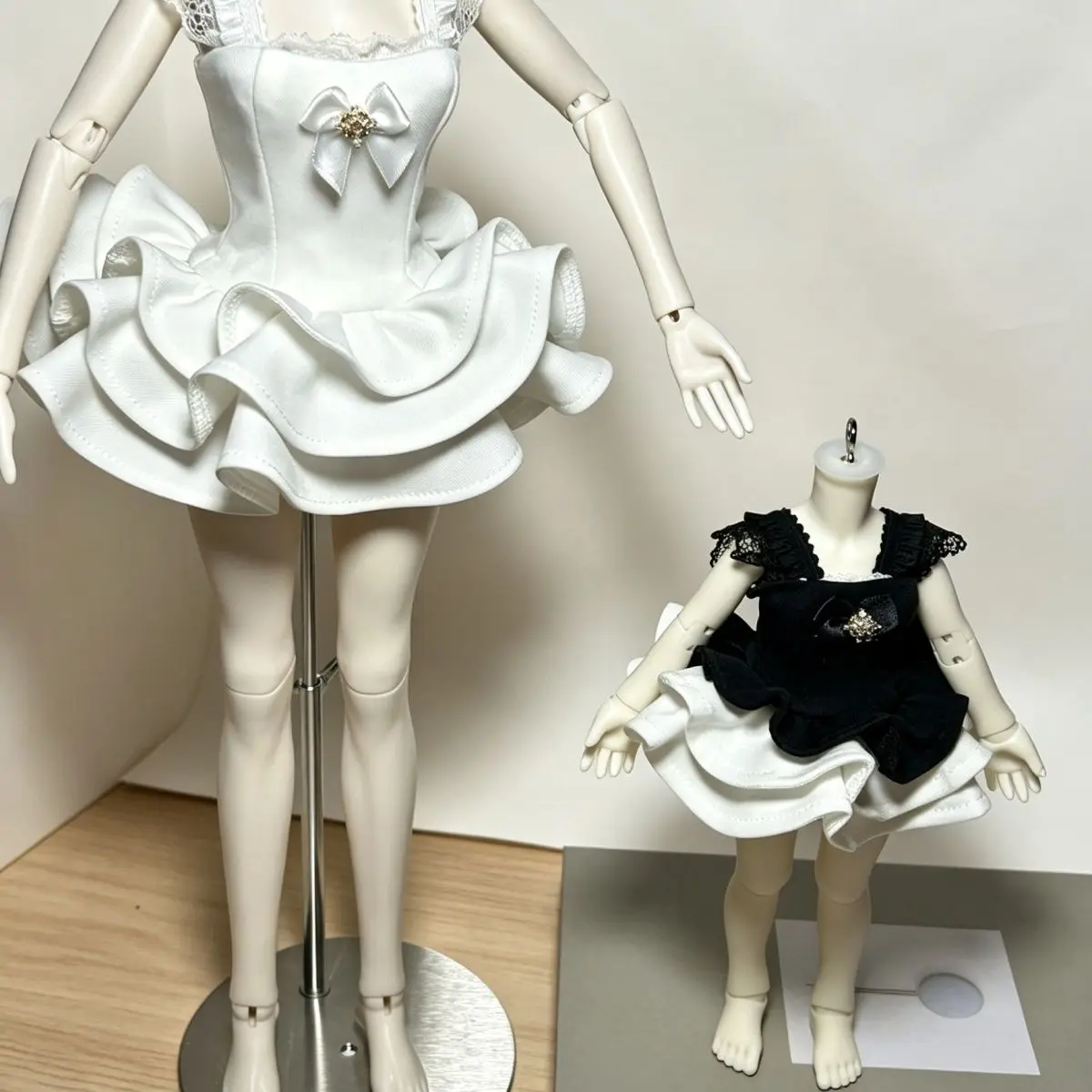 Elegant White Lace Doll Mini Dress Fit1/3 1/4 1/6 Bjd Dolls Dress Multi-Layer Ruffle Skirt Bow Doll Costume Only, Excluding Doll