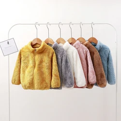 Autumn Baby Boys Plush Jacket Warm Solid Color Little Princess Christmas Coat Zipper Fashion Outerwear 1-5 Years Kids Clothes