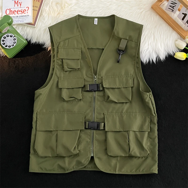 M-4XL Vests Men Military Cargo Multi Pockets Tactical Clothes Handsome Streetwear Camping All-match Zip Up Techwear Coats Summer