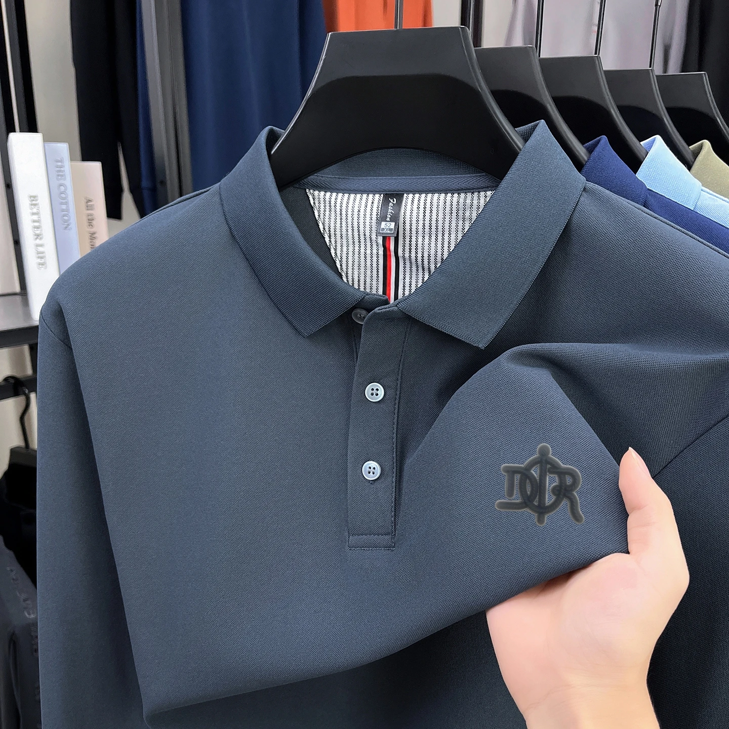 المبيعات الساخنة عالية الجودة الرجال قميص بولو التلبيب إلكتروني طباعة طويلة الأكمام بسيطة تي شيرت الخريف الربيع الأعمال أزياء رجالية #5