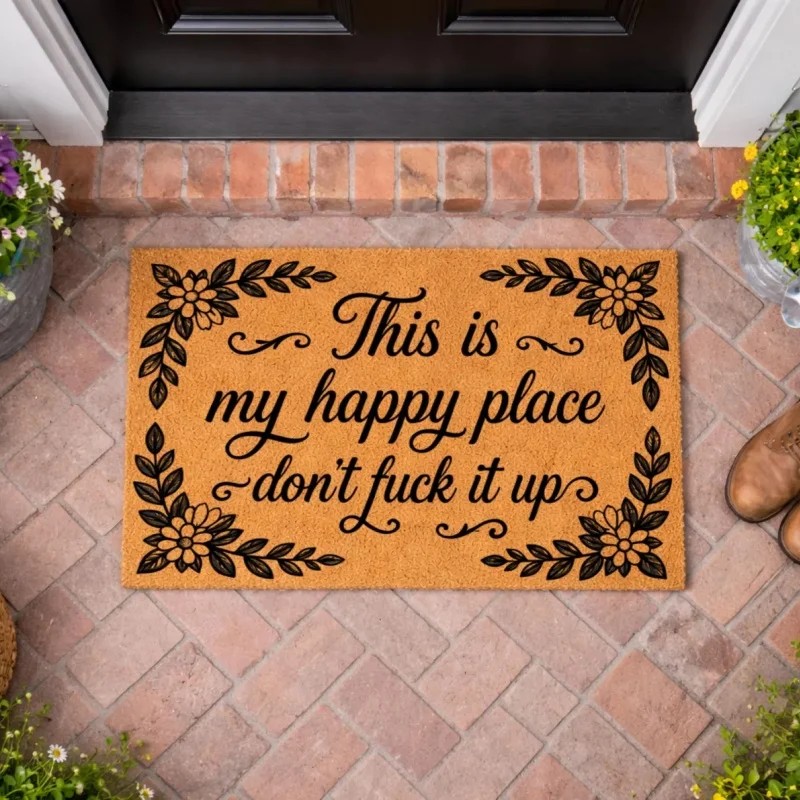 Newest Floor Mat No Reason to Be Here Funny This Is My Happy Place Floral Frame Coir Doormat Non Slip Outdoor Entry Mat