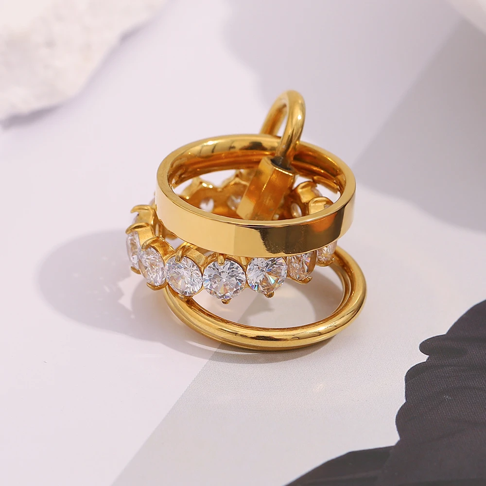 E.B.belle Nicht Feste Mehrzweckschichten Luxus Zirkon Ringe 18 Karat vergoldet Edelstahl Mode Party Hochzeit Fingerschmuck – Detail 7