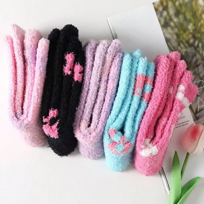 Kawaii لطيف الجوارب الخريف الشتاء سميكة الدافئة لينة أفخم الجوارب النسائية المرجان الصوف الحرارية Homewear الطابق النوم الجوارب #2