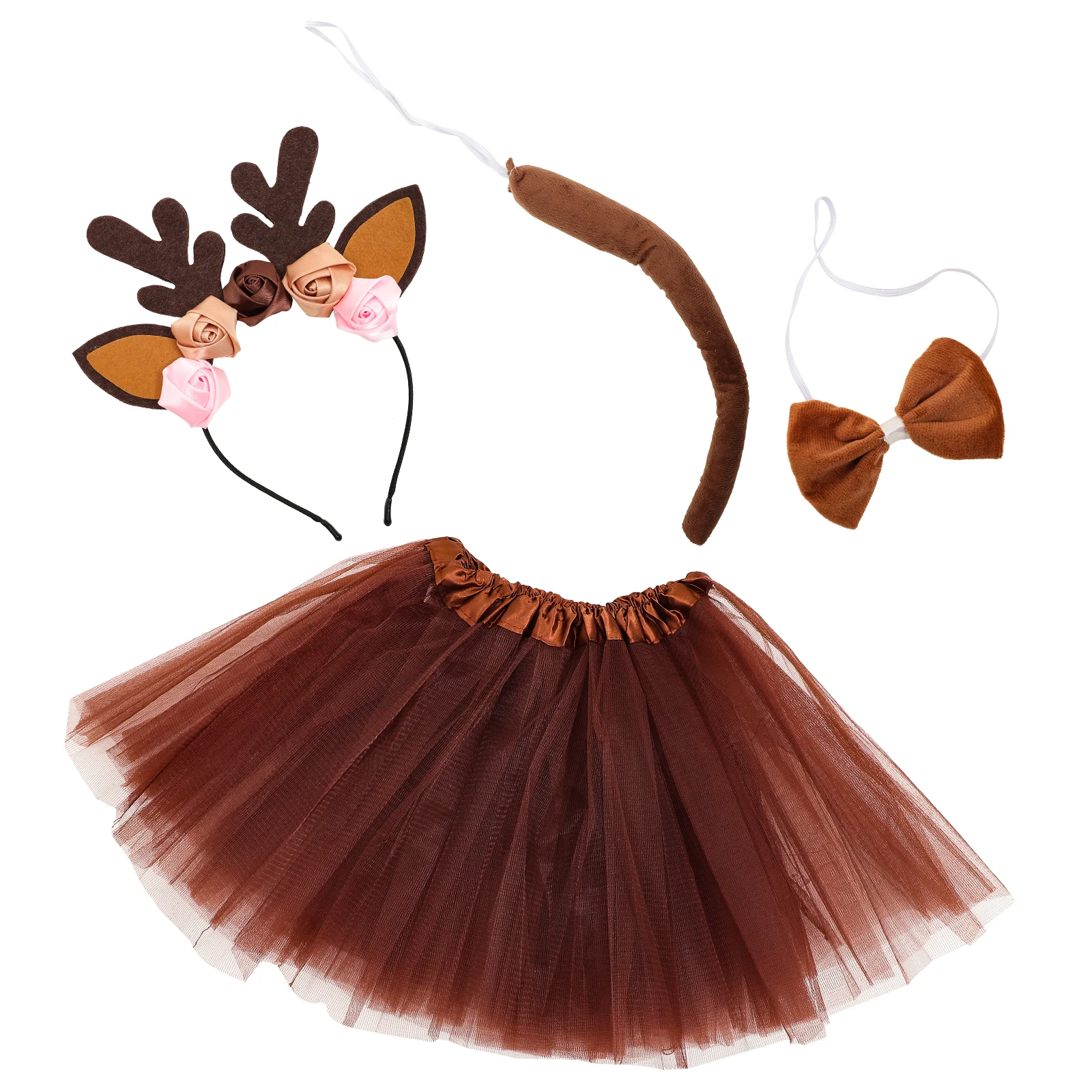 

1 set Deer Costume Reindeer Antler Headband Felt Cloth Ears Animals Party Supplies Halloween Cosplay Tutu Skirt Tail Stage