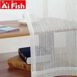 White All-match Linen Stripe Windows Screens Sheer Panels Curtains For Living Room Modern Bedroom Balcony Custom wp039-30
