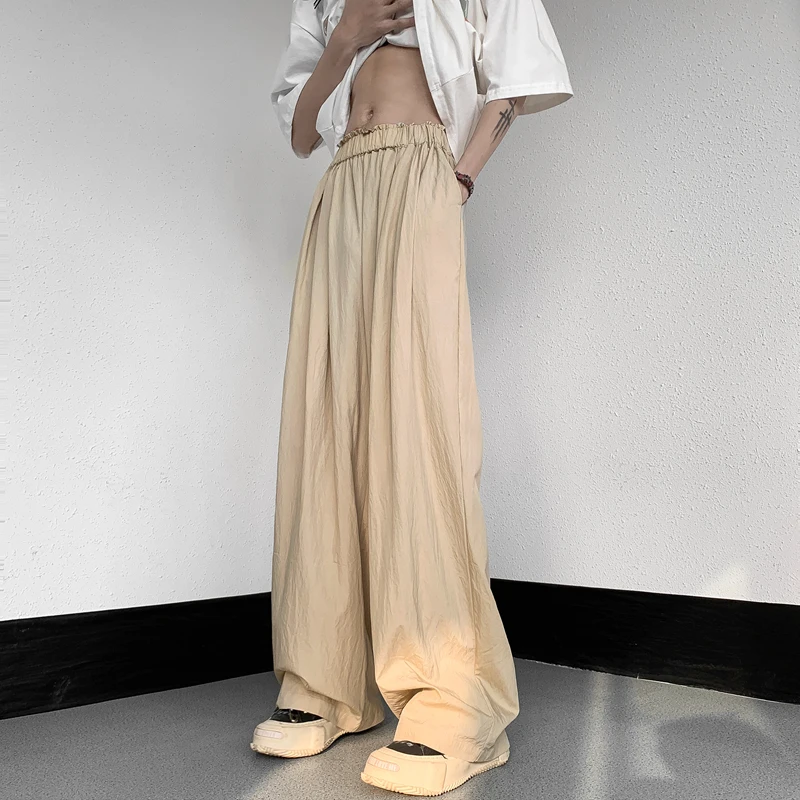 NOYMEI New Slim Pants Comfortable Ice Silk Casual Trousers khaki all-match 2024 summer trendy pleated Japanese style WA3916