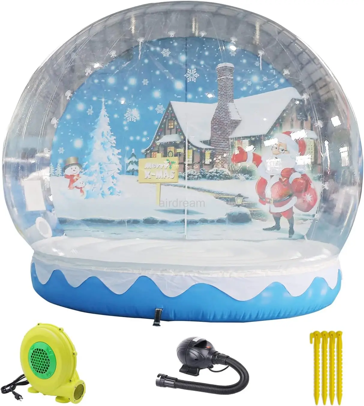 Globo inflável gigante ao ar livre da neve, bolha transparente barraca Santa com fundo impresso e ventilador, decoração do Natal