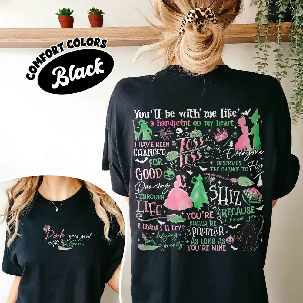 Camiseta cómoda y malvada, camisas bonitas de fantasía desafiando la gravedad, regalo, camiseta para fanáticos de la película Wicked Changed For Good Wizard, parte de arriba ropa informal Y2K