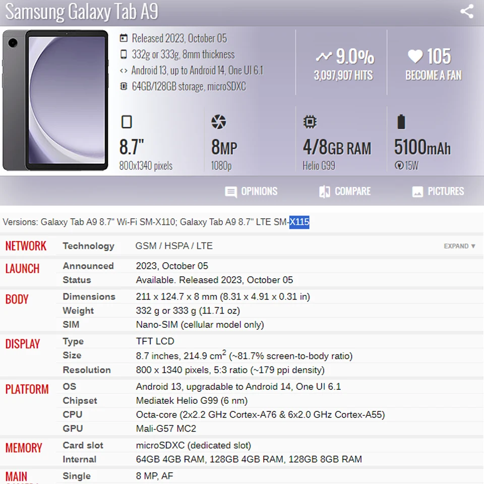 For Samsung Galaxy Tab A9 X110 X115 Touch Screen Panel Tablet A9+ Plus X210 X215 X216 Front Outer LCD Glass With OCA