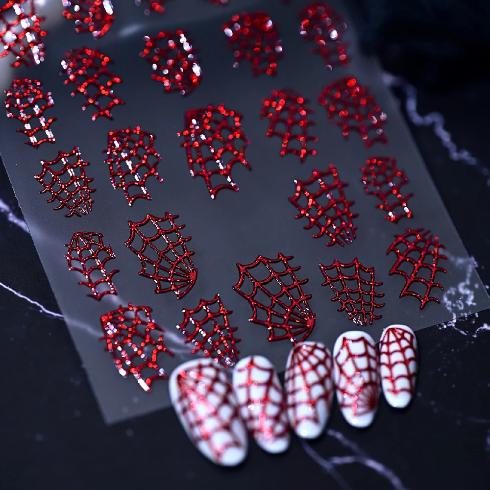 1 Blatt 3D Holographische Glitzer-Spinnennetz-Nagelaufkleber Halloween Glänzende Laser-Spinnennetz-Nagelsticker Selbstklebende Nageldekoration – Detail 4