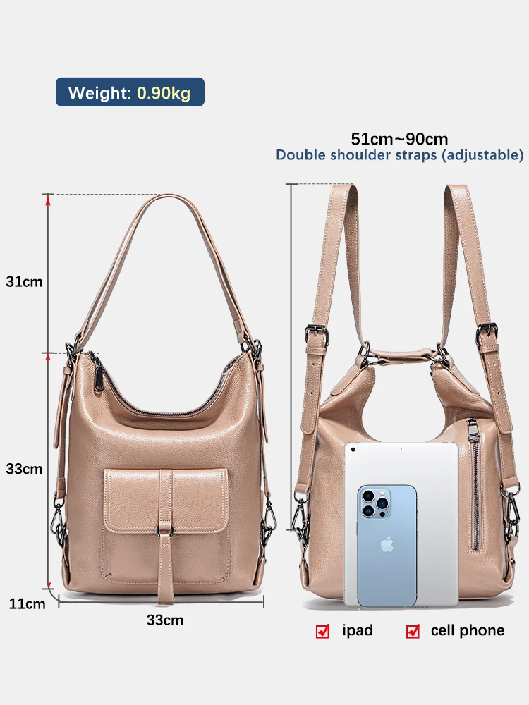 Zency Fashion damska torba na ramię 100% prawdziwej skóry torebka o dużej pojemności wielofunkcyjna torba listonoszka typu crossbody