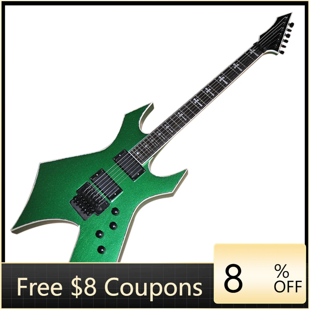 Заводской магазин STLF — 6-струнная зеленая электрогитара необычной формы с накладкой из палисандра