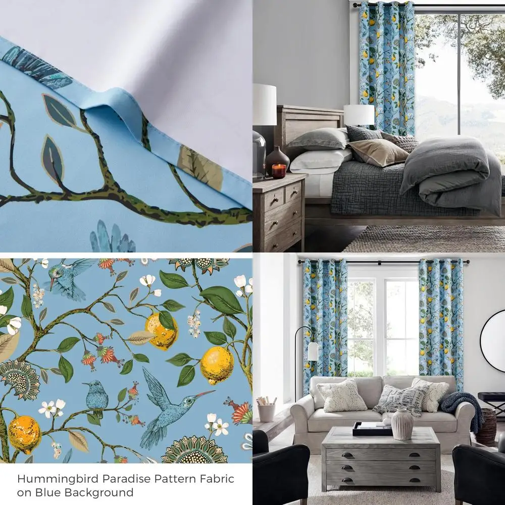 Rideaux floraux et colibri aquarelle Style ferme 96 avec occultant et isolation thermique pour le salon