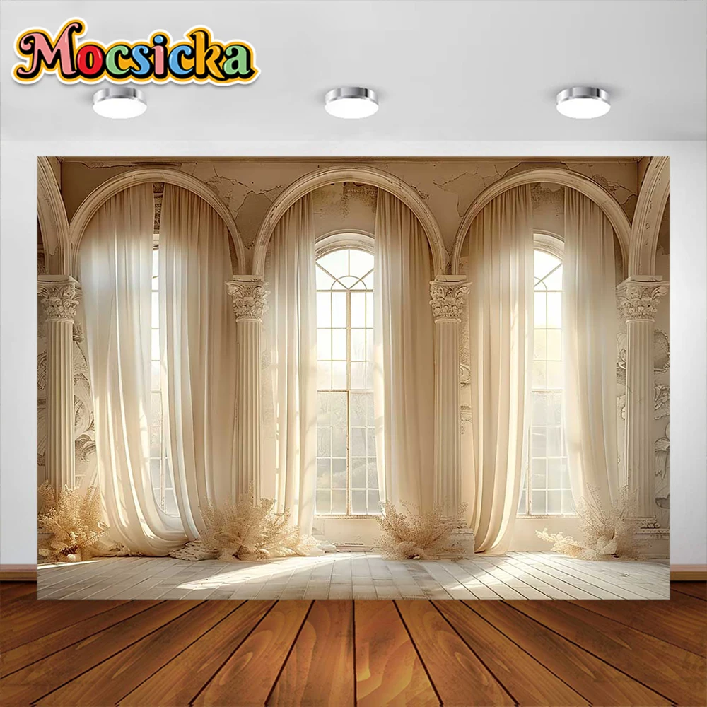 Tirai Retro fotografi latar belakang jendela dalam ruangan dewasa ulang tahun pernikahan bersalin potret dekorasi latar belakang Studio foto