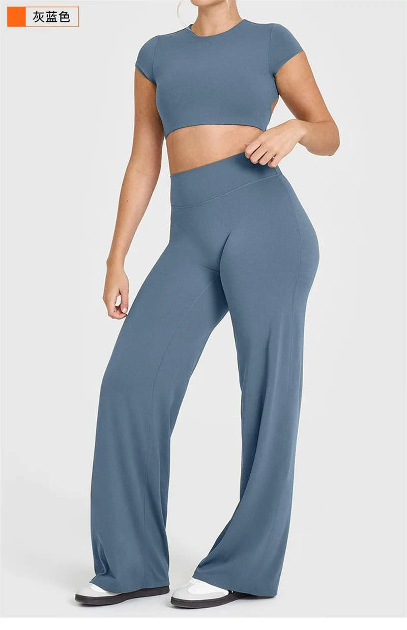 Solto esportes calças de yoga mulher perna larga calças retas mulheres treino ginásio correndo calças de fitness verão moda esportiva