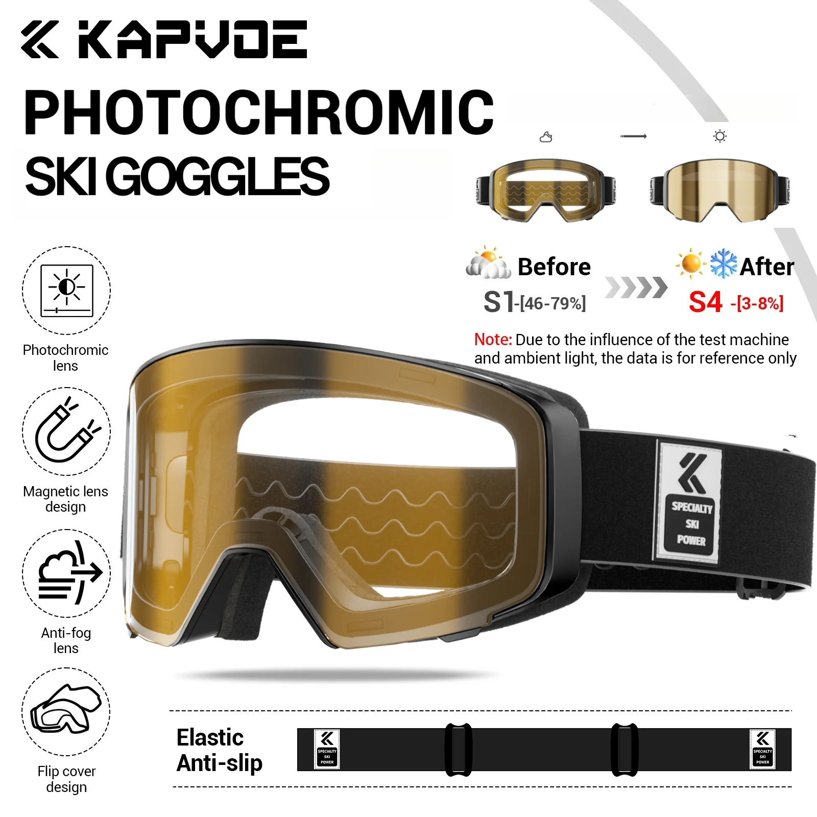 Kapvoe OTG Flip Ski Goggles Photochromic Snow Goggles Snowboard Anti-Fog Men Women Eyewear UV400 Glasses Snowmobile Winter