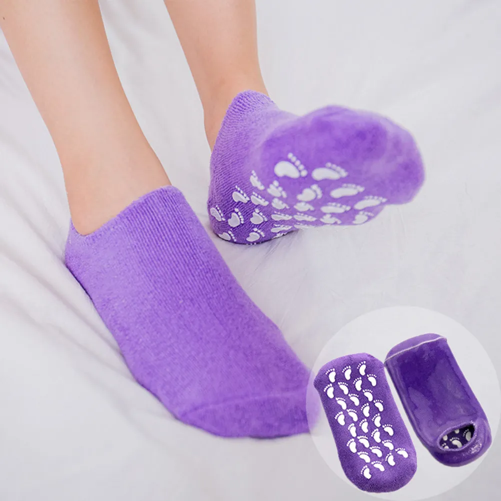 1Pair Moisturizing Whitening Socks for Women Spa Foot Care Soft Cotton Anti-Slip Short Socks Hydrating Skin Treatment Purple