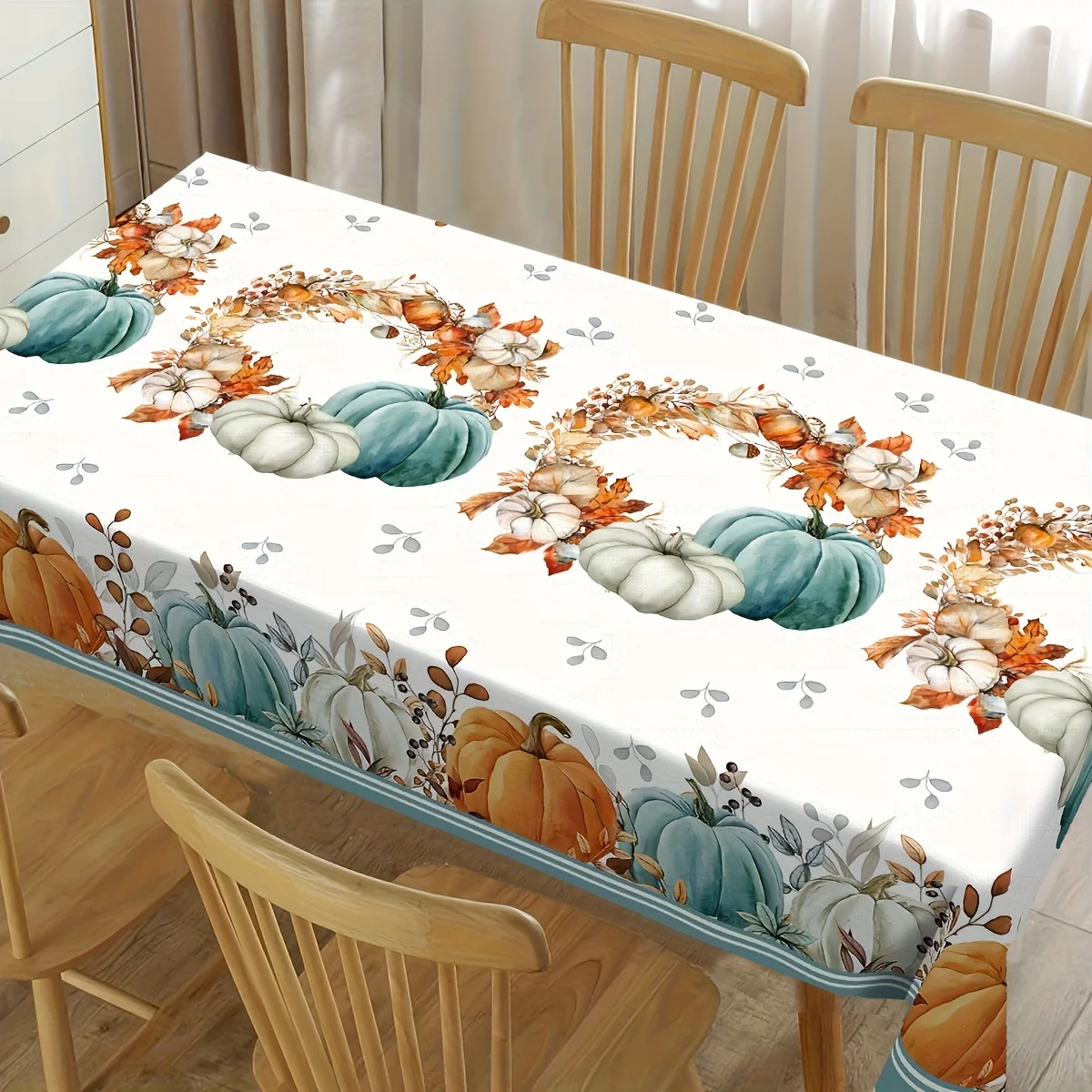 One autumn Thanksgiving tablecloth - Pumpkin, maple leaf, pinecone and wheat design, durable round/rectangular tableclothzyc