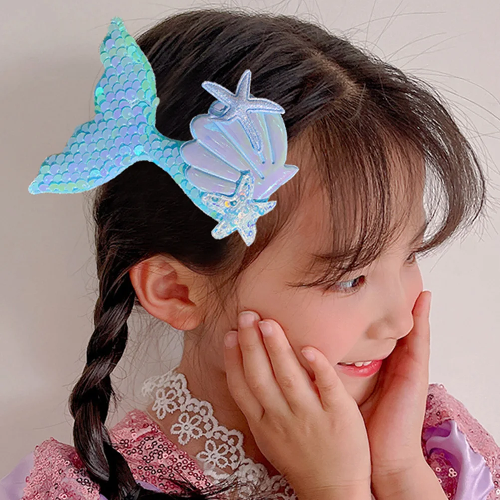 

4Pcs Mermaid Hair Clips Sequin Barrettes Girls Accessories Blue Pink White Purple Party Crowns Princess Elegant Stylish