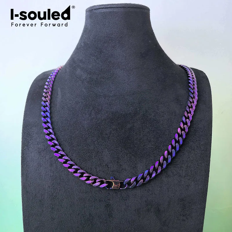 10.0mm TA1 pure titanium round ground Cuban necklace electrolytic polishing anodized color fashion trend